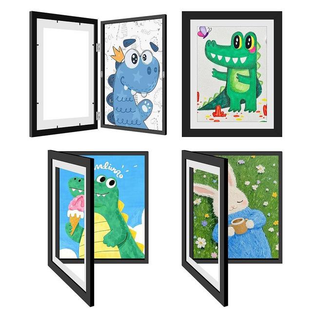 4 Pack Kids Artwork Frames Changeable 8.5 x 11 Inch Children Art Projects Children Art Frames Front Opening Picture Display Frame Holds 150 Drawings for Craft Storage, Room Decor, Portfolio, Black