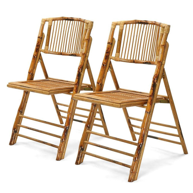 VINGLI Bamboo Folding Chair, Foldable Dining Wood Chairs Comfortable Seat for Outdoor & Indoor, Patio, Porch, Wedding, Party, Event, 2 Pack