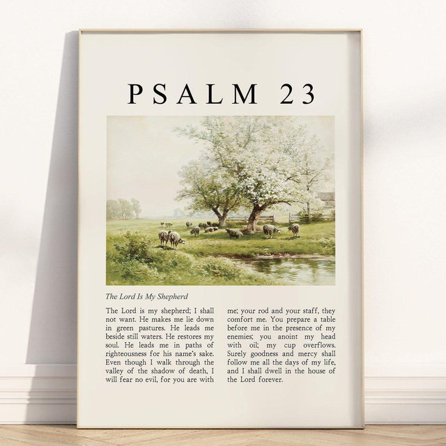 Psalm 23 The Lord is my Shepherd Bible Verse Poster/Canvas, Vintage Christian oil painting illustration scripture quote religious Artwork