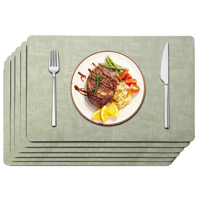 Faux Leather Placemats Set of 6 - Waterproof - Wipe Clean - Heat Resistant - Anti Slip Dining Table Place Mats, Suitable for Indoor & Outdoor Use, 17’’x12’’, Sage Green