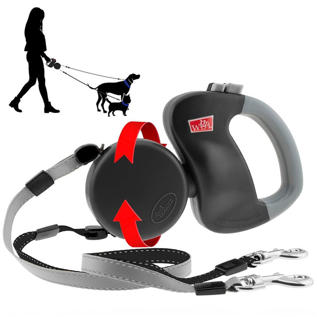WIGZI - 2025 Enhanced Edition - Dual (2) Dog Retractable Leash, Auto-Untangles, Supports Up to 50lb Dogs, 10ft Distance Each Dog, Color-Coded Control, Reflective Leads, Waterproof (Black)