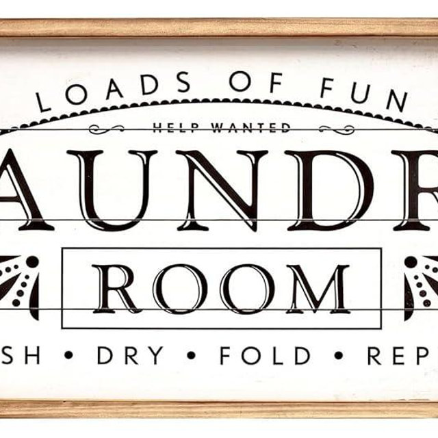 JUMBO HUMBLE Large Laundry Sign for Laundry Decor, Loads of Fun Laundry Room Wooden Sign, 24 x 12 Inches Wood Framed Farmhouse Laundry Room Wall Décor