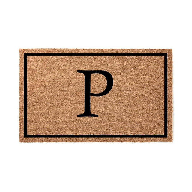 WoodByStu All Letters Available - P Simple Monogram Door Mat Wedding Gift Premium Quality, Thick 100% Coir Coconut Husk Front & Made in The USA Doormat stk1410