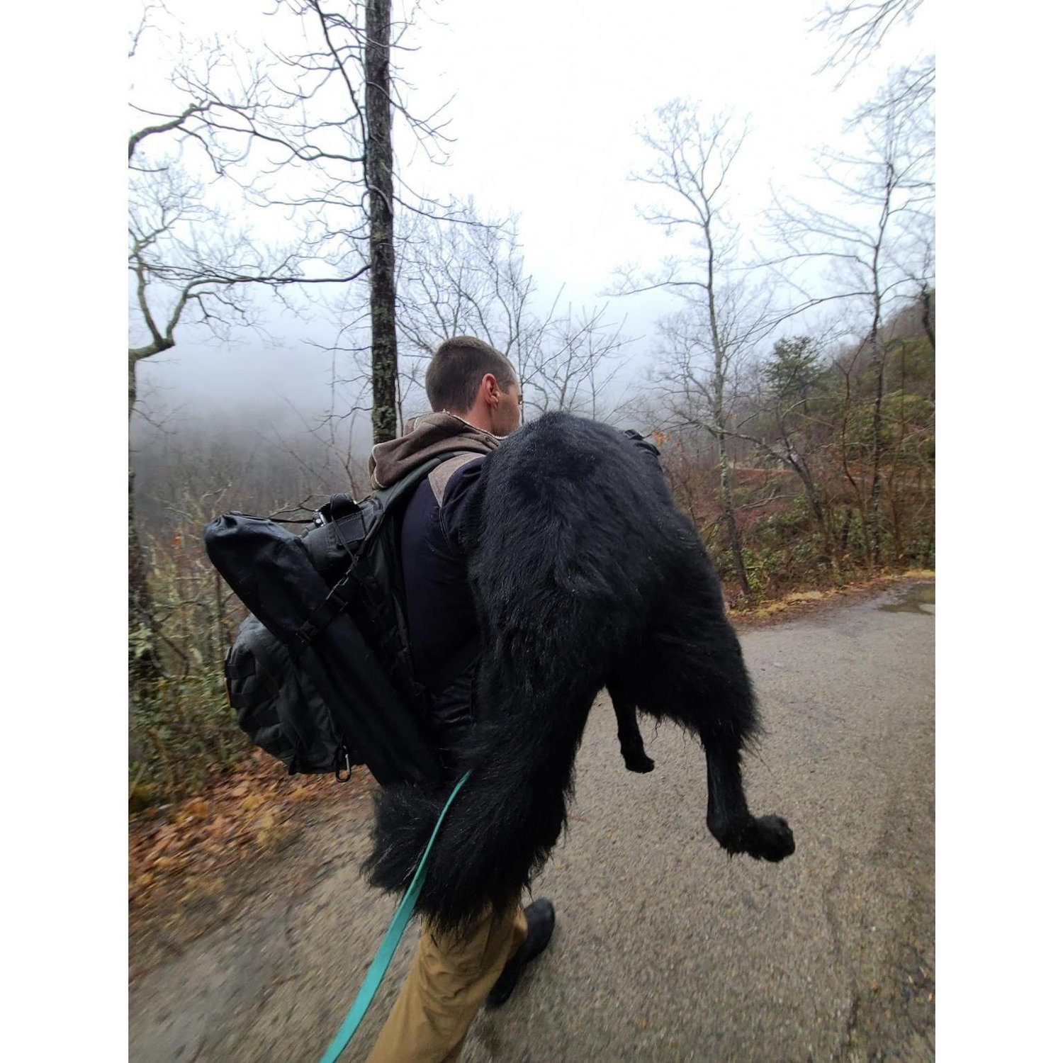 Gabriel carrying his big baby Zara up the mountain