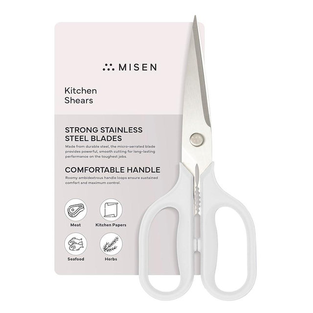 Misen Heavy Duty Kitchen Shears - Comfortable Ambidextrous Scissors for Meat, Poultry, Herbs & More - Easy to Clean - German Stainless Steel - Large | White