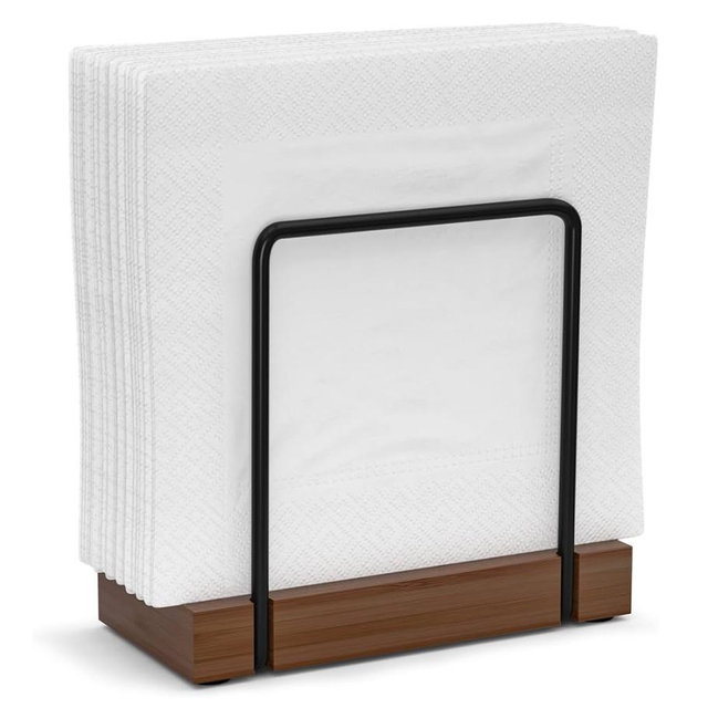 Napkin Holder for Table, Bamboo Iron Standing Napkin Dispenser for Dining Table Farmhouse Cocktail Picnic Rustic Wood Holders All Kitchen Dining Room Decor Black & Brown