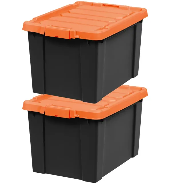 IRIS USA 2 Pack 19 Gallon Lockable Storage Totes with Lids, Heavy-Duty Durable Stackable Containers, For garage