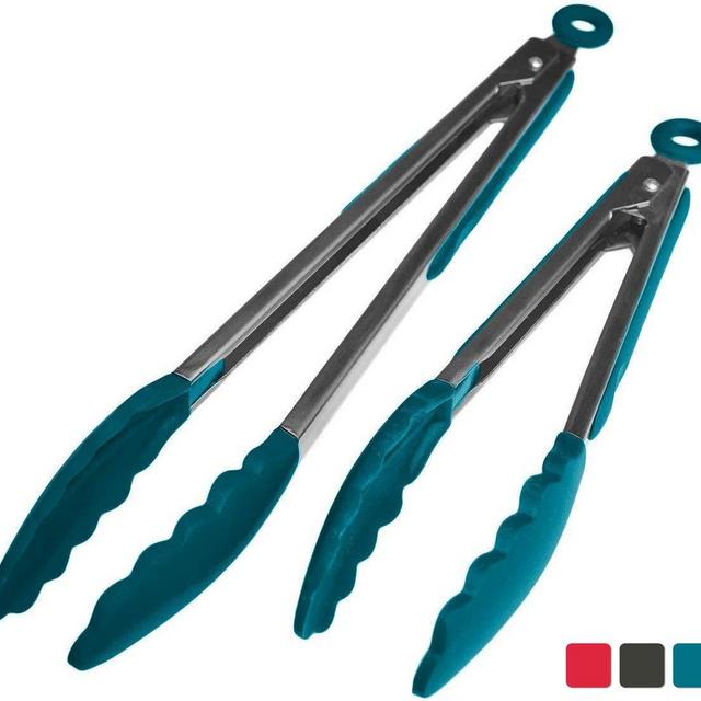 StarPack Premium Silicone Kitchen Tongs (9-Inch & 12-Inch) - Stainless Steel with Non-Stick Silicone Tips, High Heat Resistant to 600°F, For Cooking, Serving, Grill, BBQ & Salad (Teal Blue)