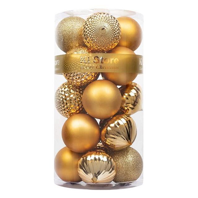 KI Store Gold Christmas Ball Ornaments 20pcs Shatterproof Large Christmas Tree Balls for Xmas Wedding Party Decoration, Tree Ornaments Hooks Included 3.15-Inch