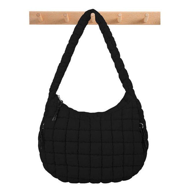 Quilted Puffer Tote Bag Large Crossbody Shoulder Bag with Zipper, Nylon Bubble Hobo Handbag Carryall Bag for Women