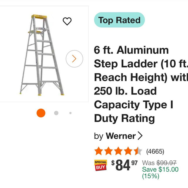 6 ft. Aluminum Step Ladder (10 ft. Reach Height) with 250 lb. Load Capacity Type I Duty Rating