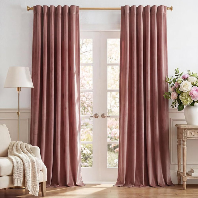 StangH Mauve Velvet Curtains - Wild Rose Thermal Insulated Room Darkening Curtains 84 inches Long for Bedroom, Super Soft Home Decor Drapes for Dressing/Theater Room, W52 x L84, 2 Panels