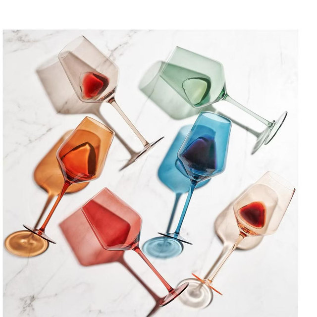 Bella Vino Set of 6 Multi Colored Crystal Wine Glasses - 18oz.