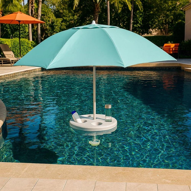 Pool Buoy Floating Umbrella – 5'-7" Premium UV Shade Umbrella with Weighted Base & 5 Cup Holders – Luxury Portable Sun Protection for Pools, Lakes & Hot Tubs – No-Tool Setup