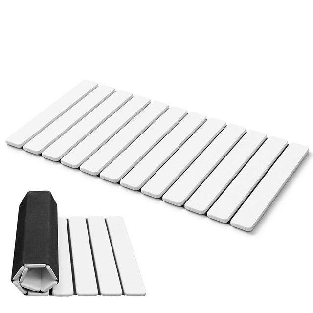 AWW Foldable Stone Bath Mat, Quick Dry Diatomaceous Earth Bath Mat with Non-Slip Mat, Super Absorbent, Easy to Clean, Compact for Small Bathrooms, 31.5 x 15.7, White