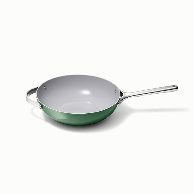 Caraway Home Stir Fry Pan Sage: 12" Nonstick Ceramic Cookware, Oven-Safe, Compatible with Gas & Electric Cooktops