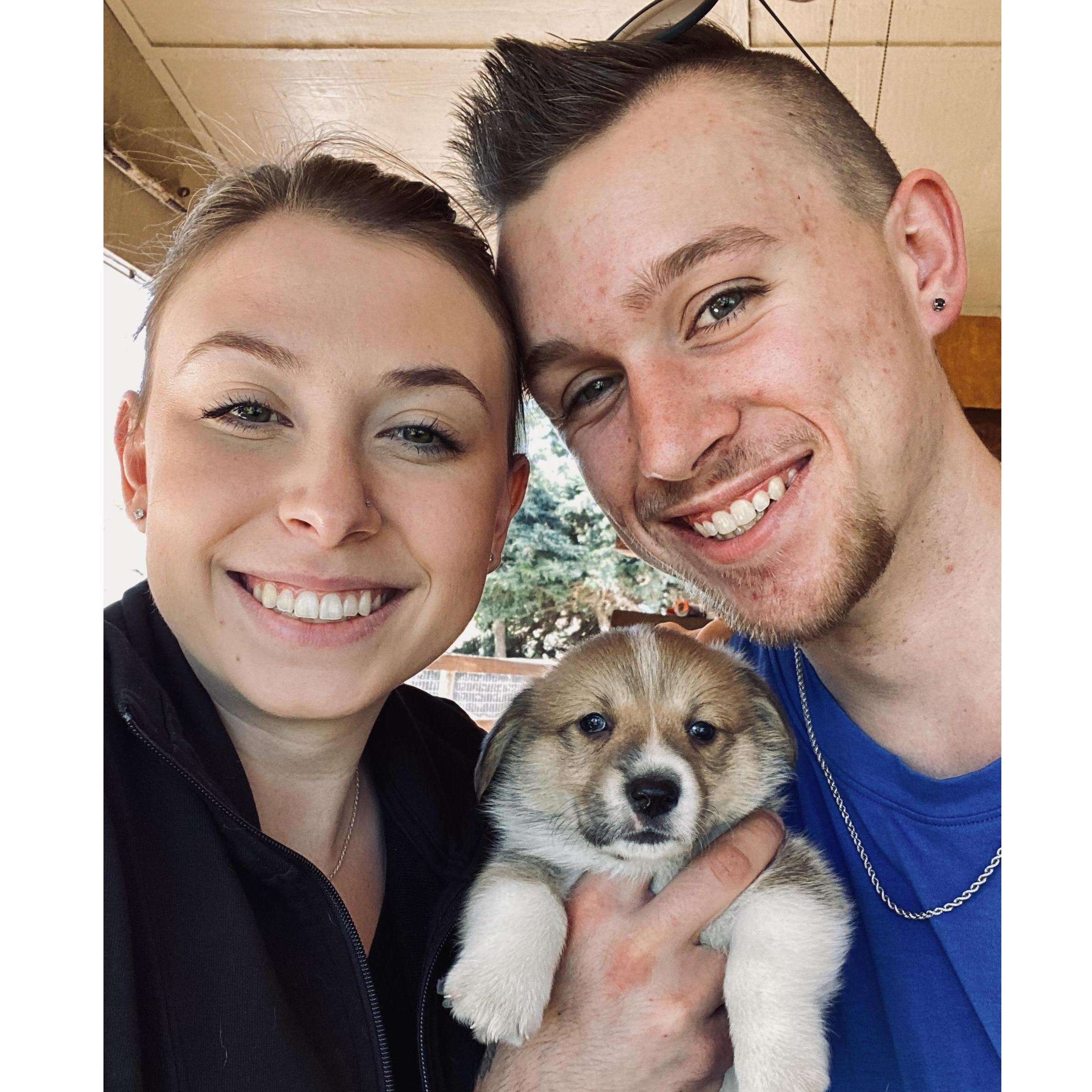 Atlas is our Corgi. This photo was taken the day we got to bring him home from Olathe Colorado.