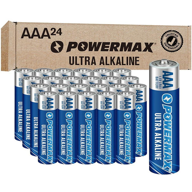 Powermax 24-Count Triple AAA Batteries, Ultra Long Lasting Alkaline Battery, 10-Year Shelf Life, Reclosable Packaging