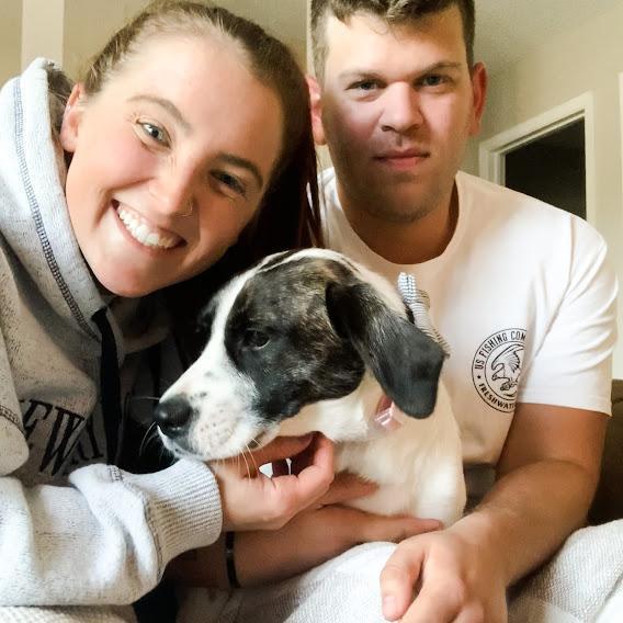 Enjoying our first moments with our new fur-baby, Bean.