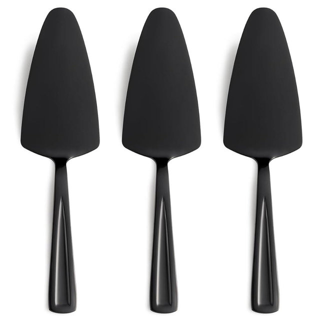 Black Pie Cake Server Set, GoGeiLi 9.3-inch Stainless Steel Dessert Server Spatula for Pizza, Pastry, Cheese, Set of 3, Dishwasher Safe