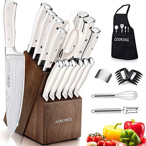 Cook N Home 02630 15-Piece Knife Set with Bamboo Storage Block, Stainless Stee Silver