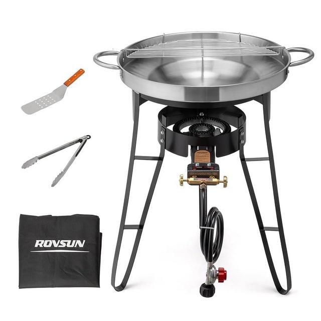 ROVSUN 23" Concave Comal Set with 80,000BTU Propane Stove, Stainless Steel Discada Disc Cooker with Burner Stand for Backyard & Outdoor Cooking, Taco Para Cocinar Carnitas Tortillas Stir Fry Wok