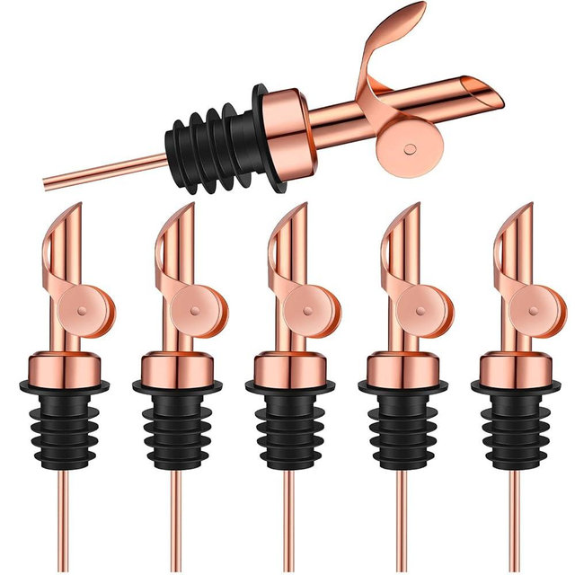 6 Pcs Weighted Stainless Steel Liquor Bottle Pourers Auto Flip Olive Oil Dispenser Spout Balsamic Alcohol Pourer Spouts (Rose Gold)