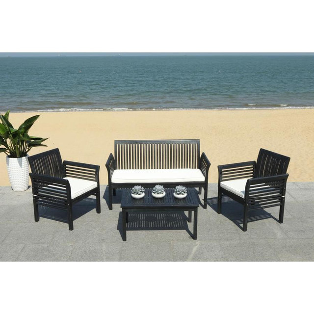 Safavieh Carson 4-Piece Acacia Frame Patio Conversation Set with Cushions