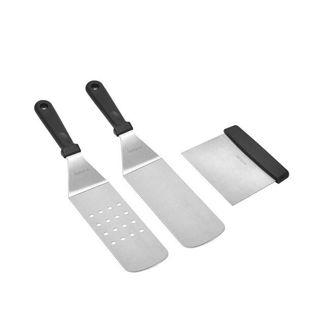 Skyflame 3 Piece Griddle Accessories Kit, Stainless Steel Professional Long BBQ Grill Spatula/Turner & Scraper Set for Flat Top Grill Hibachi Camping Cooking