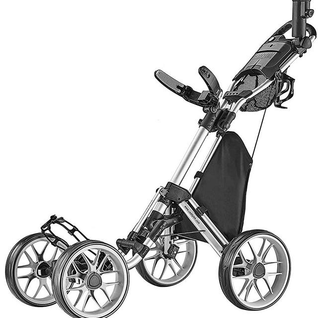 CaddyTek 4 Wheel Golf Push Cart - Caddycruiser One Version 8 1-Click Folding Trolley - Lightweight, Compact Pull Caddy Cart, Easy to Open