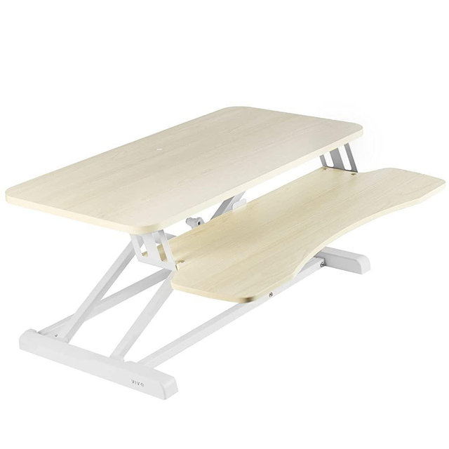 VIVO Standing 32 inch Desk Converter, Height Adjustable Riser, Sit to Stand Dual Monitor and Laptop Workstation with Wide Keyboard Tray, Light Wood, DESK-V000KF