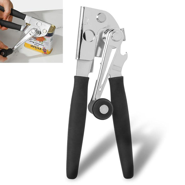 Commercial Can Opener with Magnet, Manual Heavy Duty Folding Hand Crank Can Opener Smooth Edge with Comfortable Long Handles, Fit All Size Cans, Large Cans