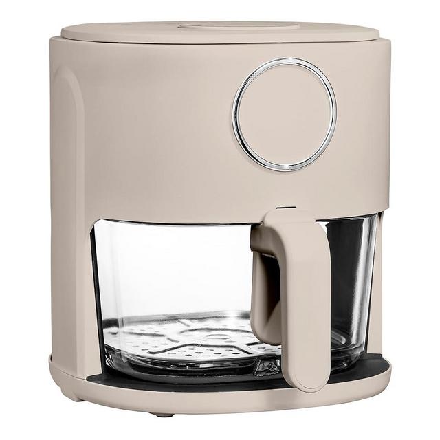 Cook with Color 1200W 4Qt Air Fryer: Stylish Design, Glass Basket, Dishwasher Safe, Digital Display, 6 Presets - Variable Temp 175°F to 400°F & 60-Min Timer - Greige
