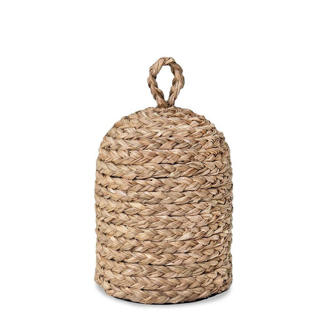 PEMAR Natural Wicker Door Stopper with Handle, Decorative Door Stop, Heavy Indoor Doorstop, Rustic Farmhouse Blocker Jammer 5.1''D x 7.5''H (Seagrass)
