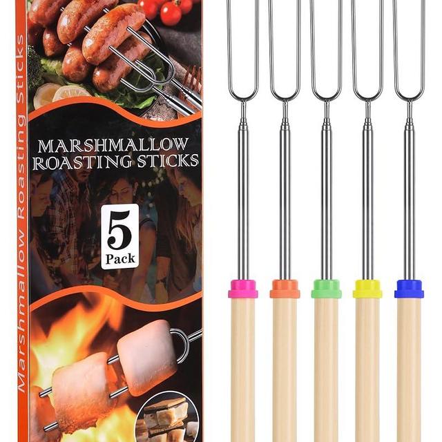 Briout Marshmallow Roasting Sticks - Smores Stick for Fire Pit - Hot Dog Campfire Skewers Marshmallow Camping 32 Inch Long Extendable Forks - 5 Pack