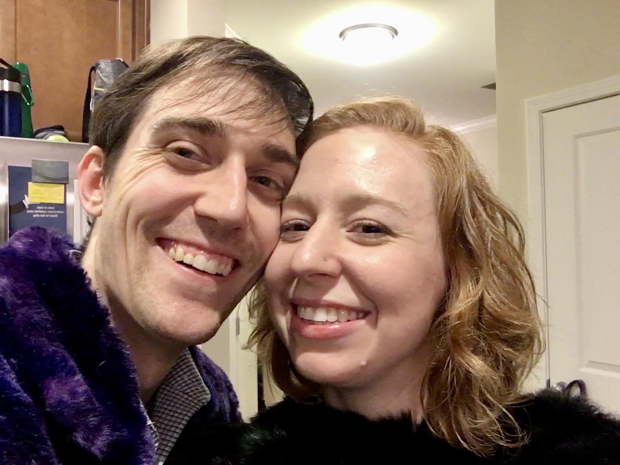 New Years 2017. Alex wore my purple (faux) fur jacket all night and has been dreaming of owning a real one ever since.