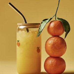 Orange Juice Glass Tumbler with Lid