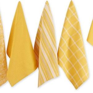 DII Assorted Woven Kitchen Set, Dishtowel, 18x28, Dishcloth, 13x13, Mustard, 5 Piece