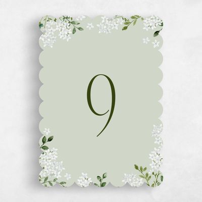 Green Scalloped Wedding Table Number - Daisi