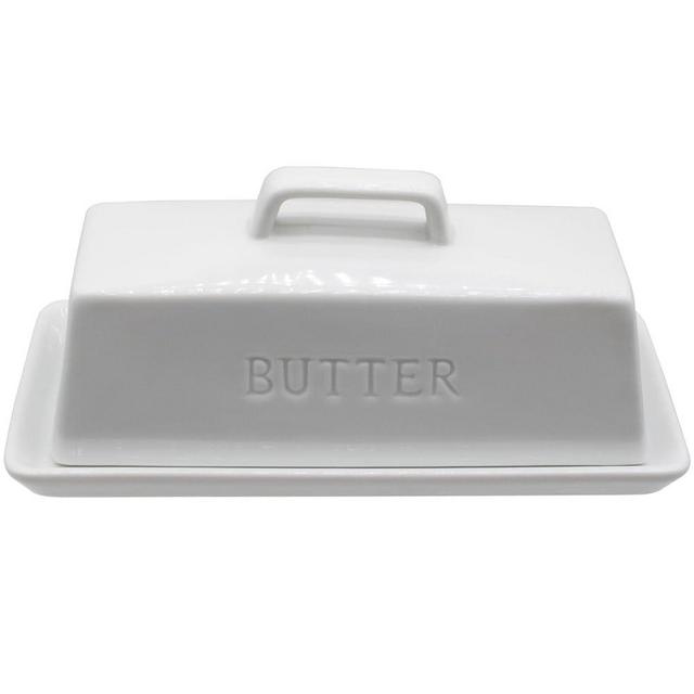 MKYHBOO Ceramic Butter Dish With Lid for Countertop, Covered Butter Container, Large Butter Holder With Lid, Butter Tray With Handle White