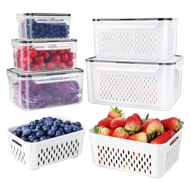 Large Leakproof Food Storage Containers with Colander, 5-Piece Set for Fridge - Dishwasher & Microwave Safe
