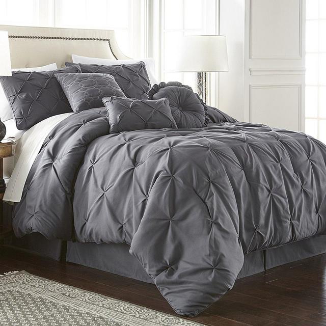 Chezmoi Collection Sydney 7-Piece Pintuck Pinch Pleat Comforter Set