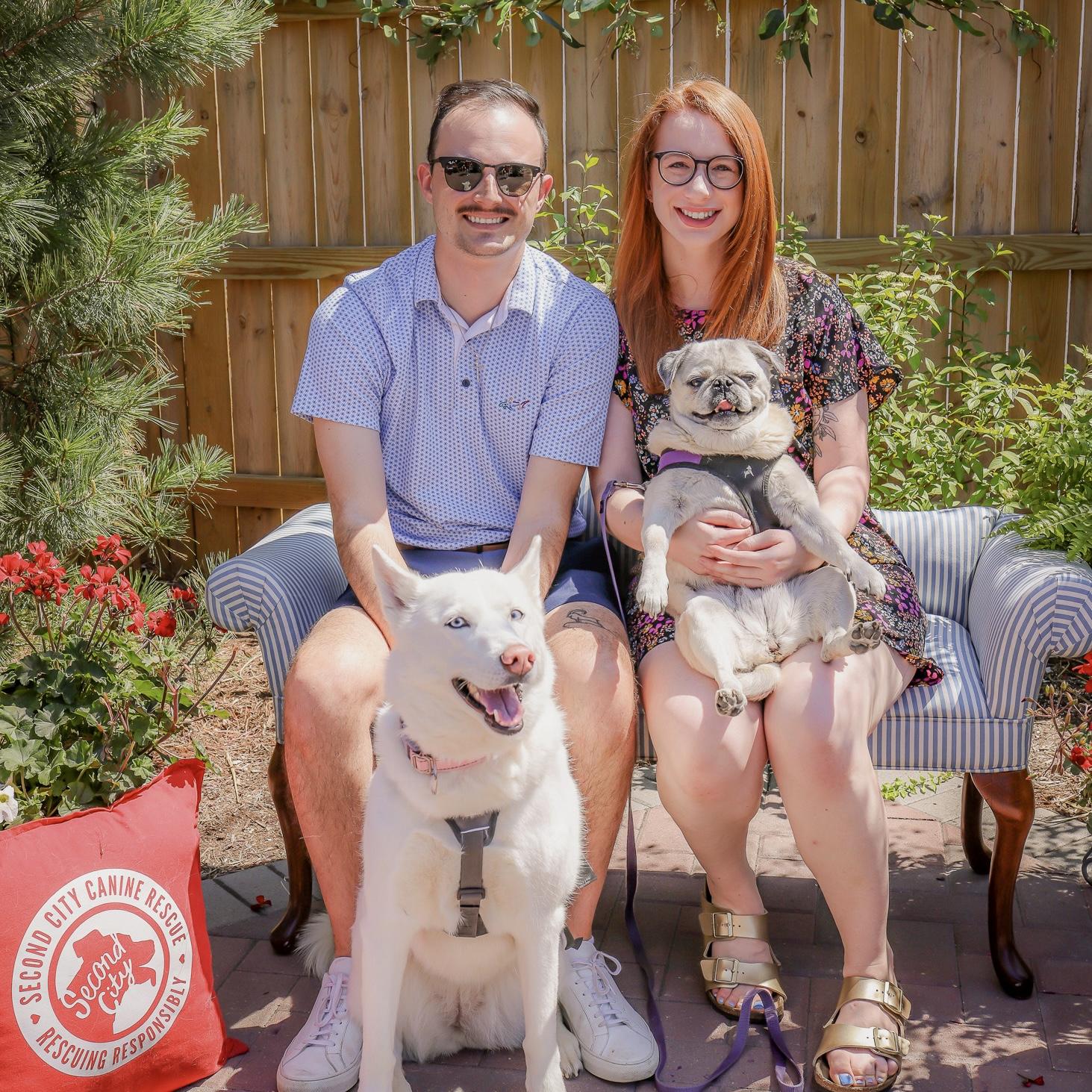 A family photo with the pups at a “Mutter’s Day” fundraiser for Second City Canine Rescue in Roselle, IL. 5.7.2023