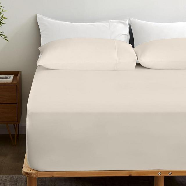 GOKOTTA Bamboo Rayon Fitted Sheet and Pillow Cases, Super Soft Cooling Fitted Sheet with 4 Elastic Corner Straps - 16" Pocket Fitted Sheet Queen Set Stay Put for Mattress