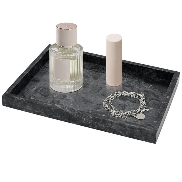 MULWR Marble Bathroom Tray,Pure Natural Vanity Tray,Marble Trays for Kitchen Counter Non-Ceramic/Non-Resin,Stone Tray 12 x 8 inch (Black) ﻿