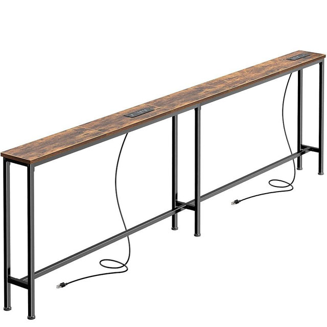 SUPERJARE 79 Inch Sofa Table with 2 Power Outlets and USB-C Ports, 5.9 Inch Narrow Console Table with Storage, Long Entryway Hallway Couch Table Behind Sofa, Small Spaces, Living Room, Rustic Brown