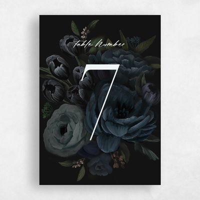 Dark Teal, Blue Wedding Table Number - Malina