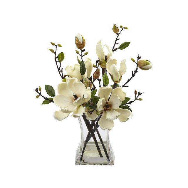 Nearly Natural Magnolia Arrangement w/Vase