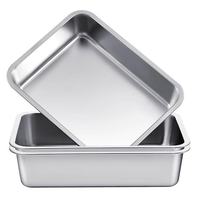 Tiangrid 2 Pack Stainless Steel Commercial Bus Tubs Food Grade Meat Processing Tubs Lug Wash Basin Tote Box for Dishwashing, Kitchen, Restaurant, Utility (13 L)