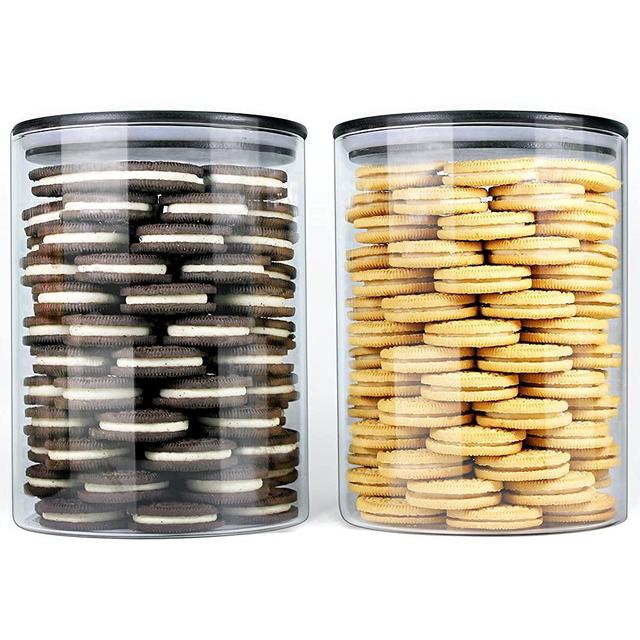 Urban Green Glass Jars with Black Lids, Glass Food Storage Containers with black lids, Glass Jars with Bamboo Lids, Glass Flour Jars, Large Size Glass Food Storage Containers (2 Sets of 100oz)